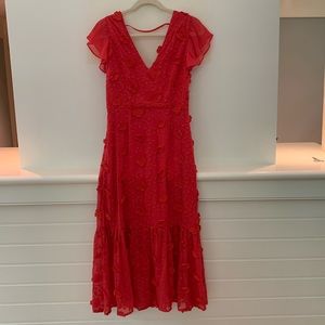 Talulah embroidered red floral midi dress